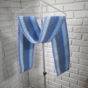 Unisex Handmade Crochet Lt Blue, Medium Blue, Blue/Grey, & Lt Purple Scarf